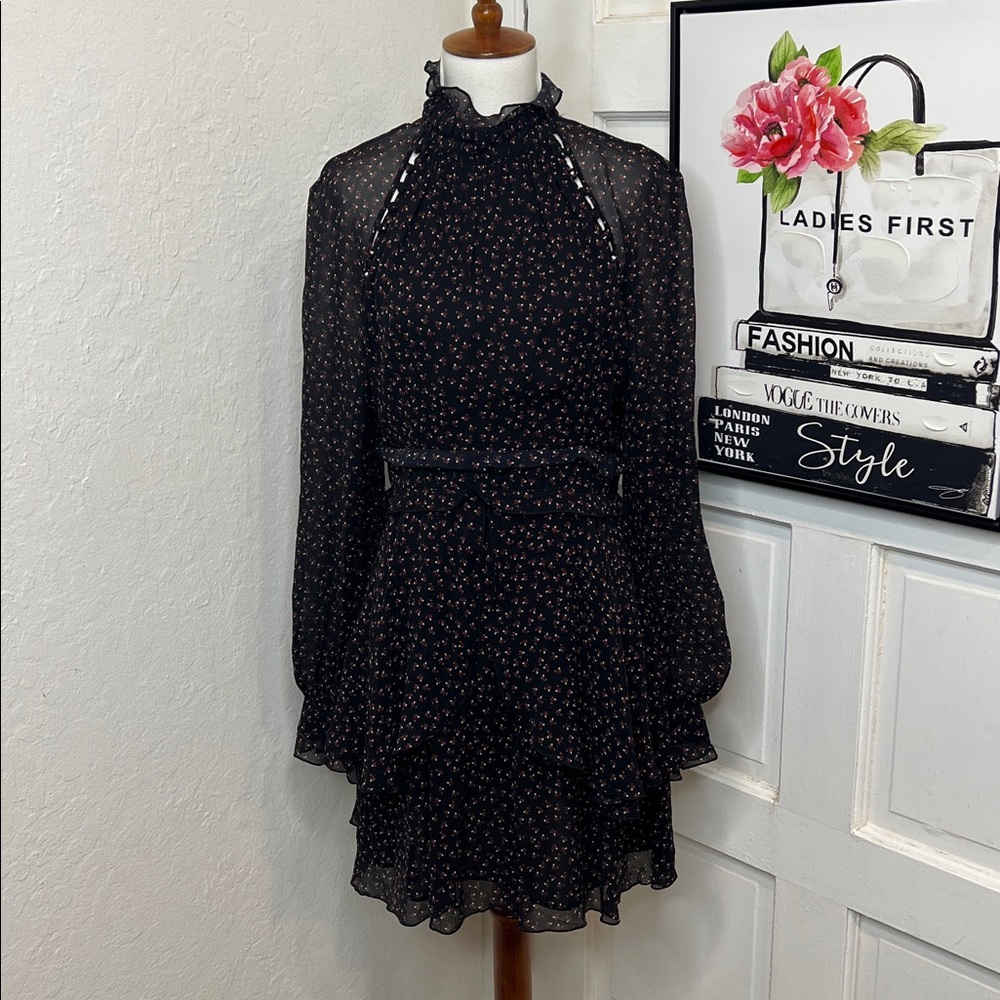 Nwot Nicholas Black Floral High Neck Silk Mini Dress Size 6us